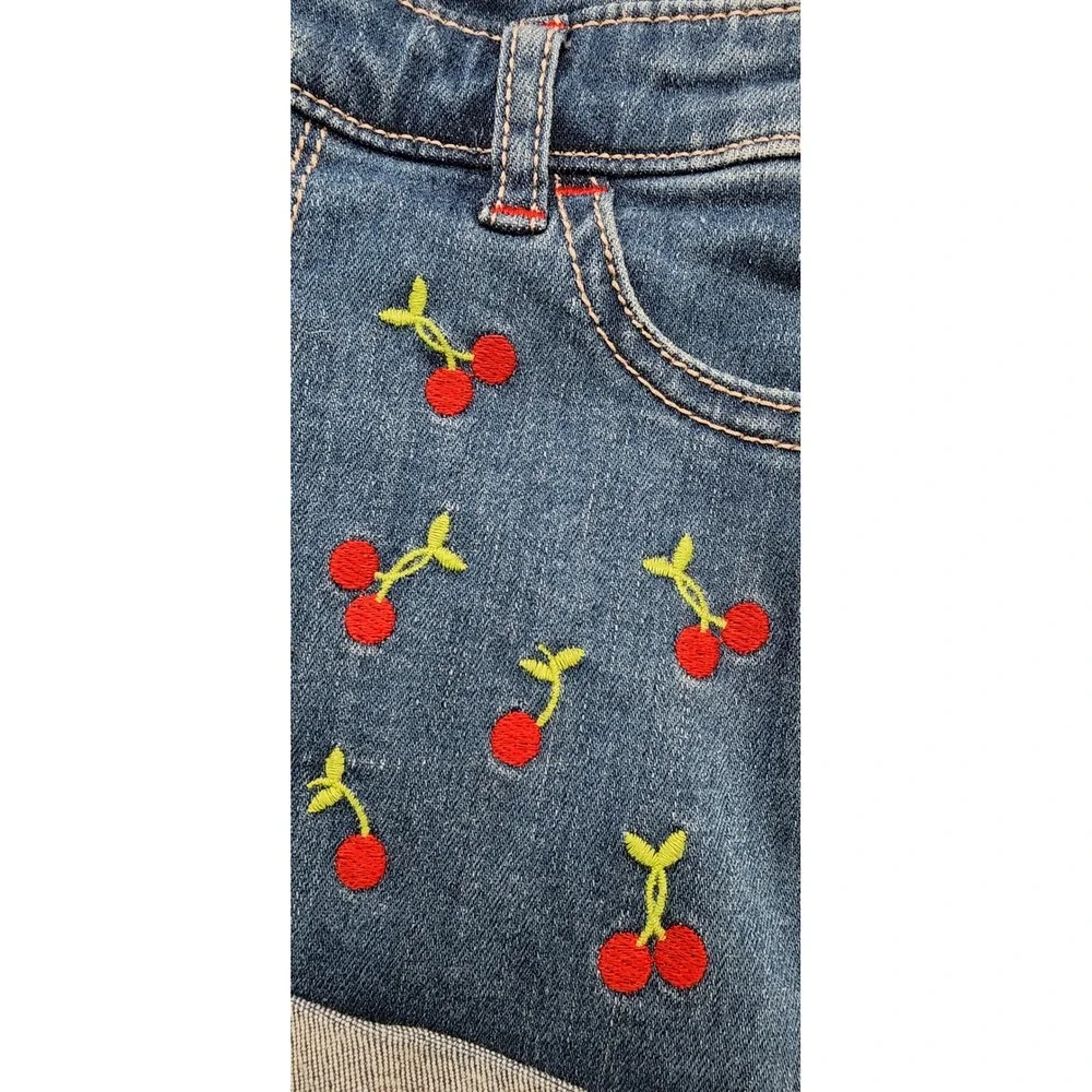 Gymboree Cherry Denim Ruffle Sleeve Overalls Shortalls 18-24‎ Months Kids EUC